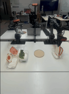 MiniCPM-RobotManip real-world dual-arm sandwich-making demonstration shown from multiple camera views.